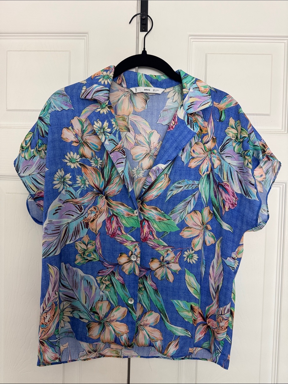 Mango Blue Floral Short-Sleeve Shirt